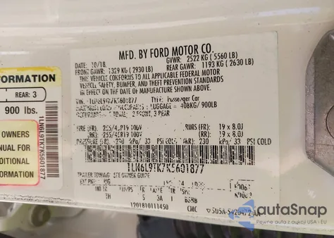 2019 Lincoln Continental Select z USA, uszkodzony, nr VIN 1LN6L9TK7K5601877